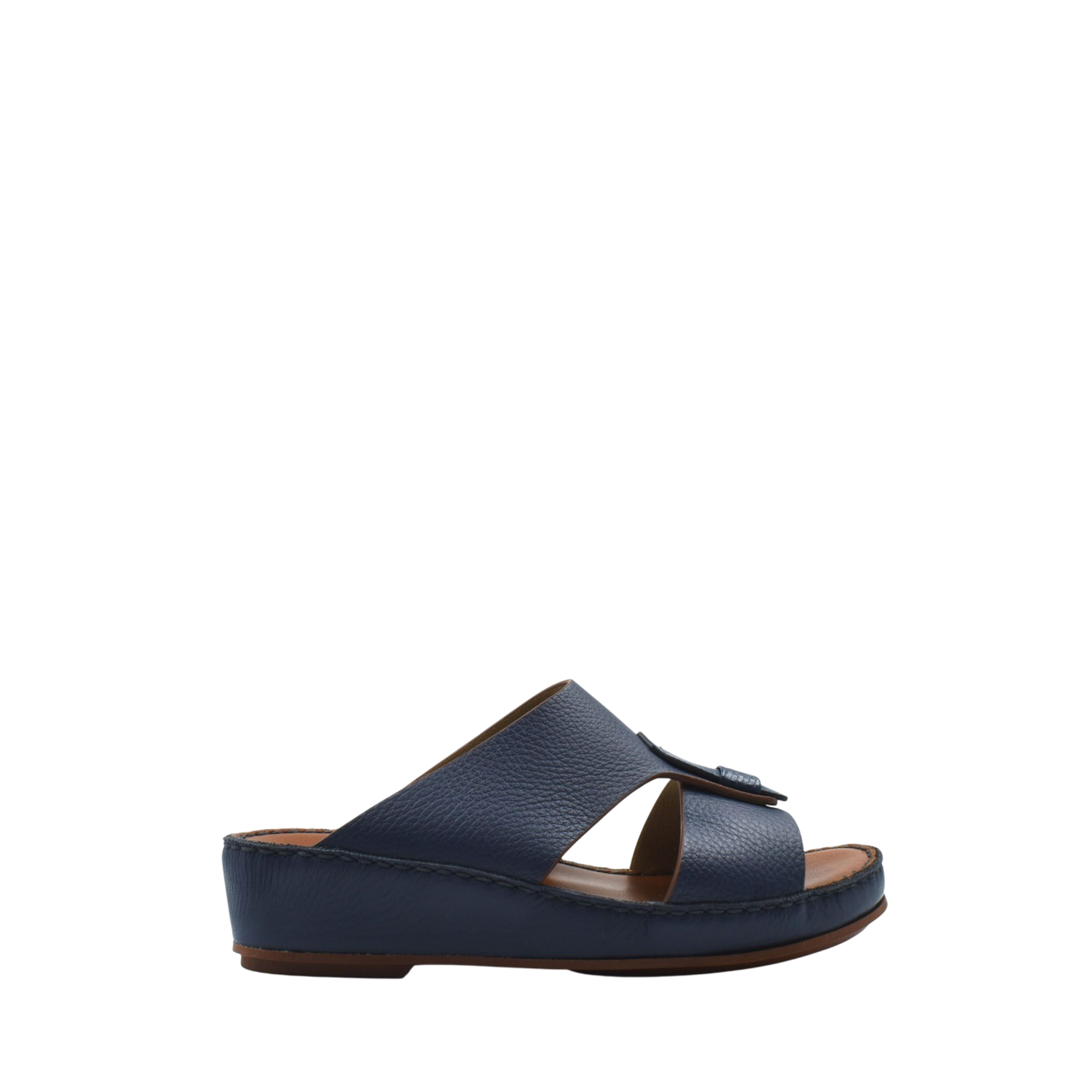 Navy blue deercalf lizard sandals for kids with wedge sole and open toe design