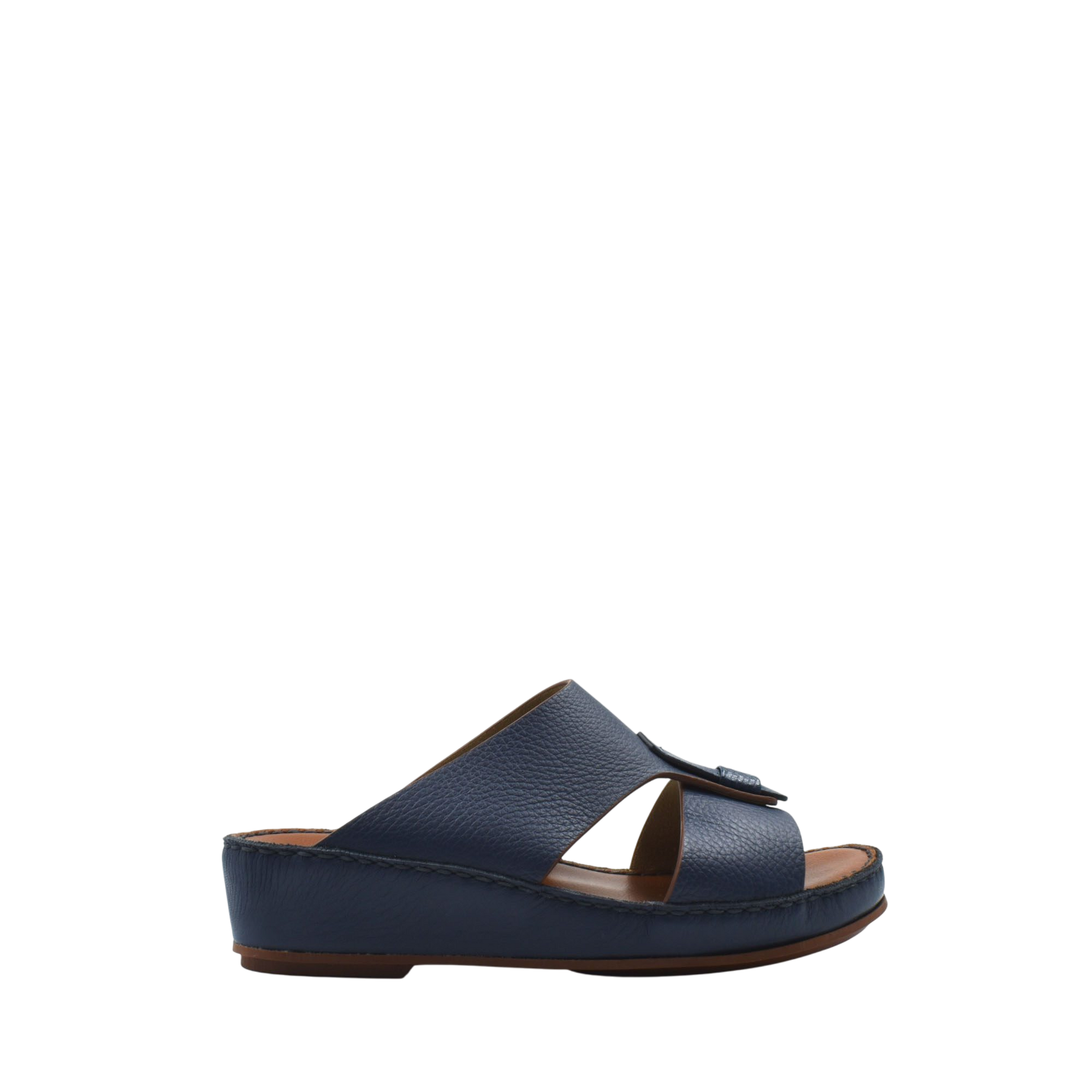 Navy blue deercalf lizard sandals for kids with wedge sole and open toe design