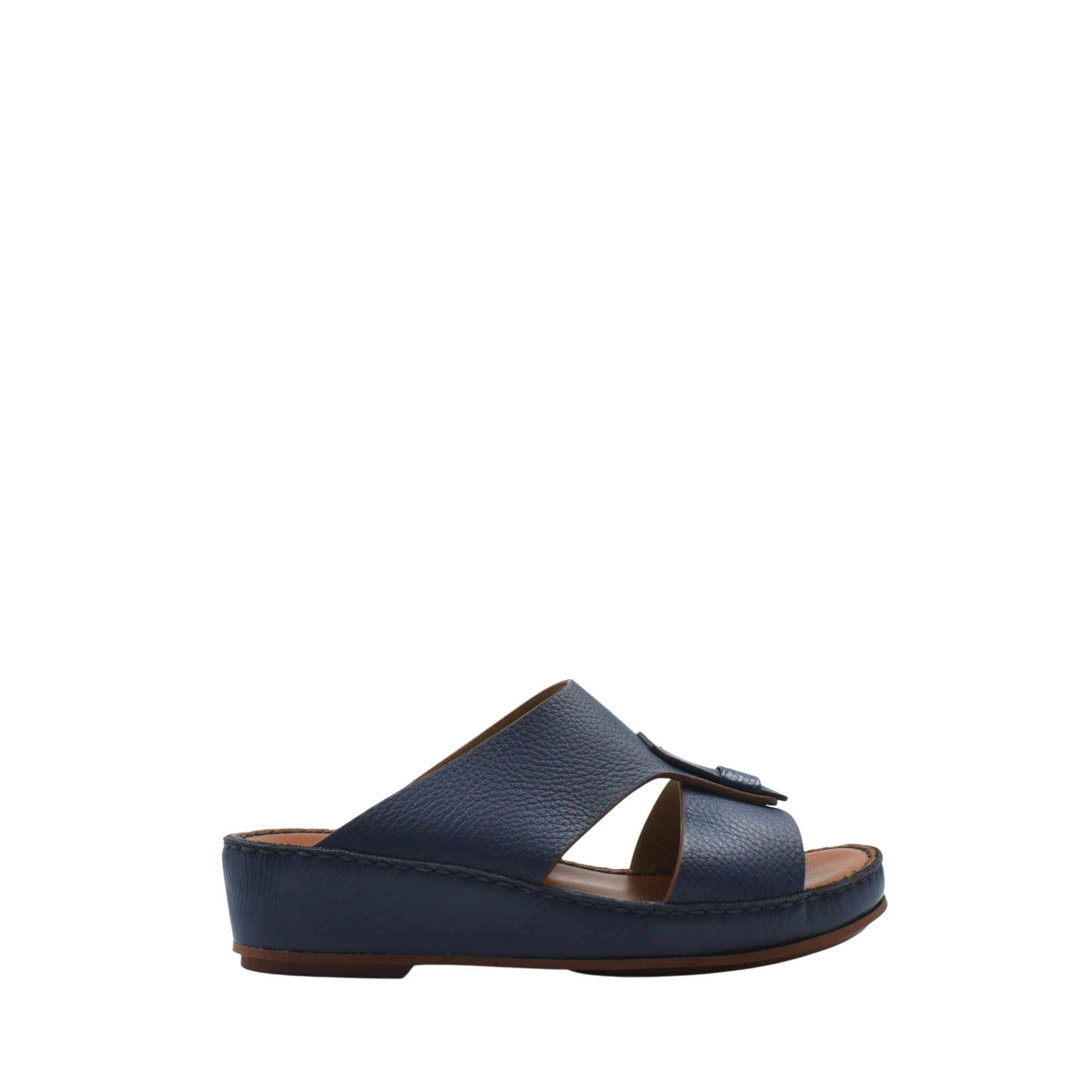 Navy blue deercalf lizard sandals for kids with wedge sole and open toe design