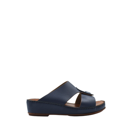 Navy blue deercalf lizard sandals for kids with wedge sole and open toe design