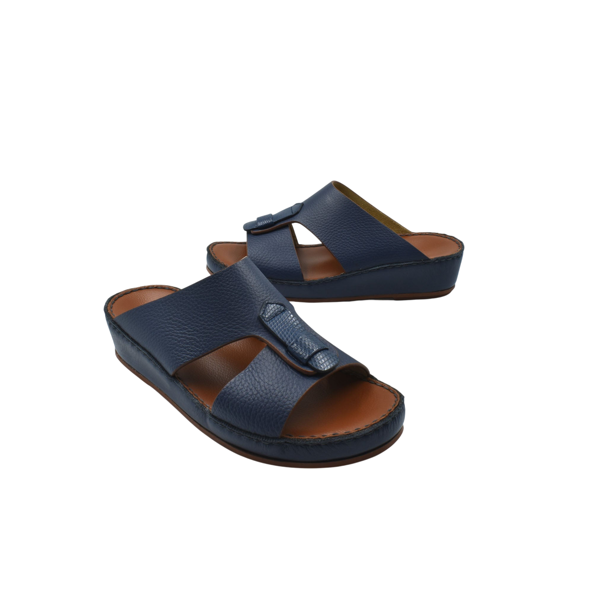 Blue deercalf lizard sandals for kids with adjustable straps and cushioned soles