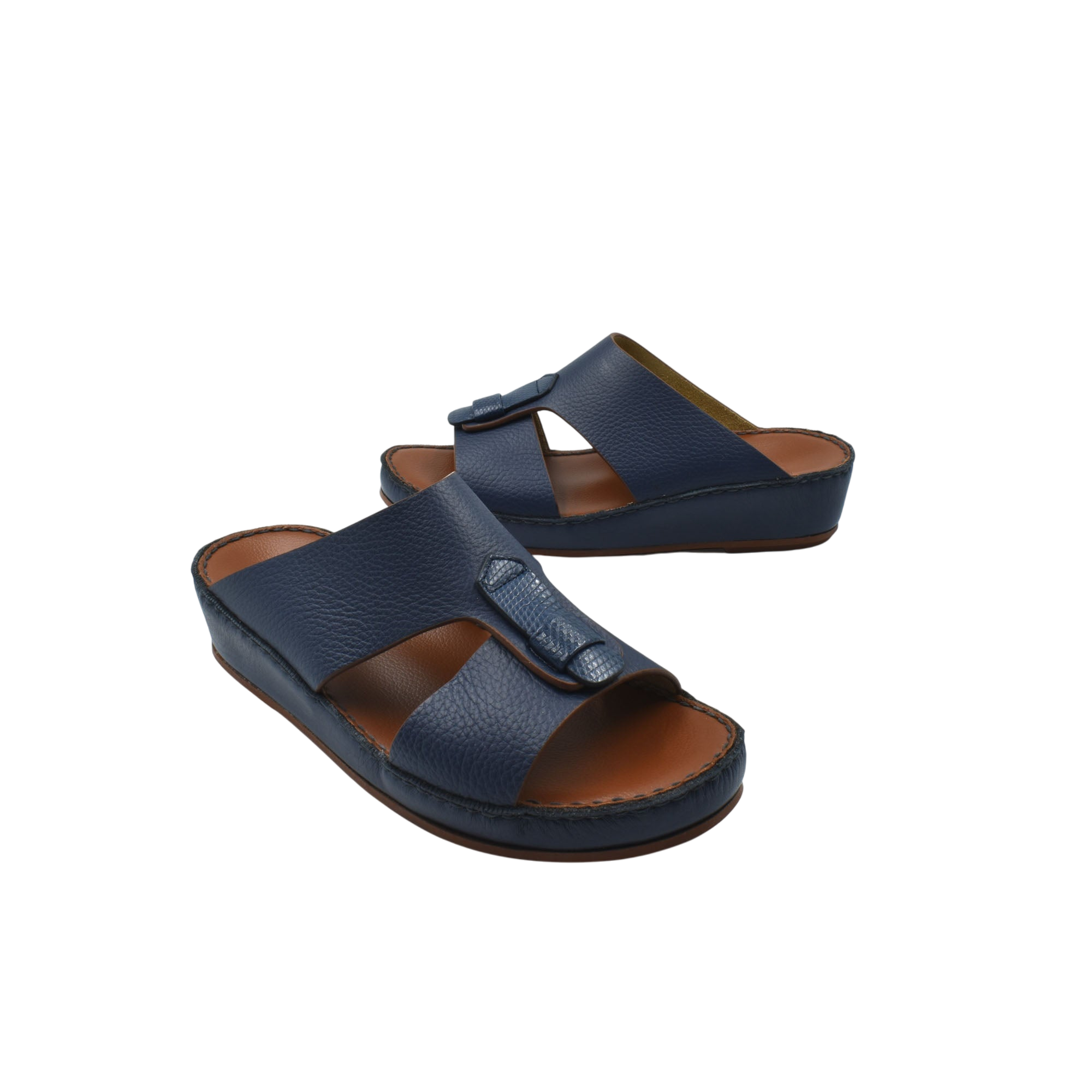 Blue deercalf lizard sandals for kids with adjustable straps and cushioned soles