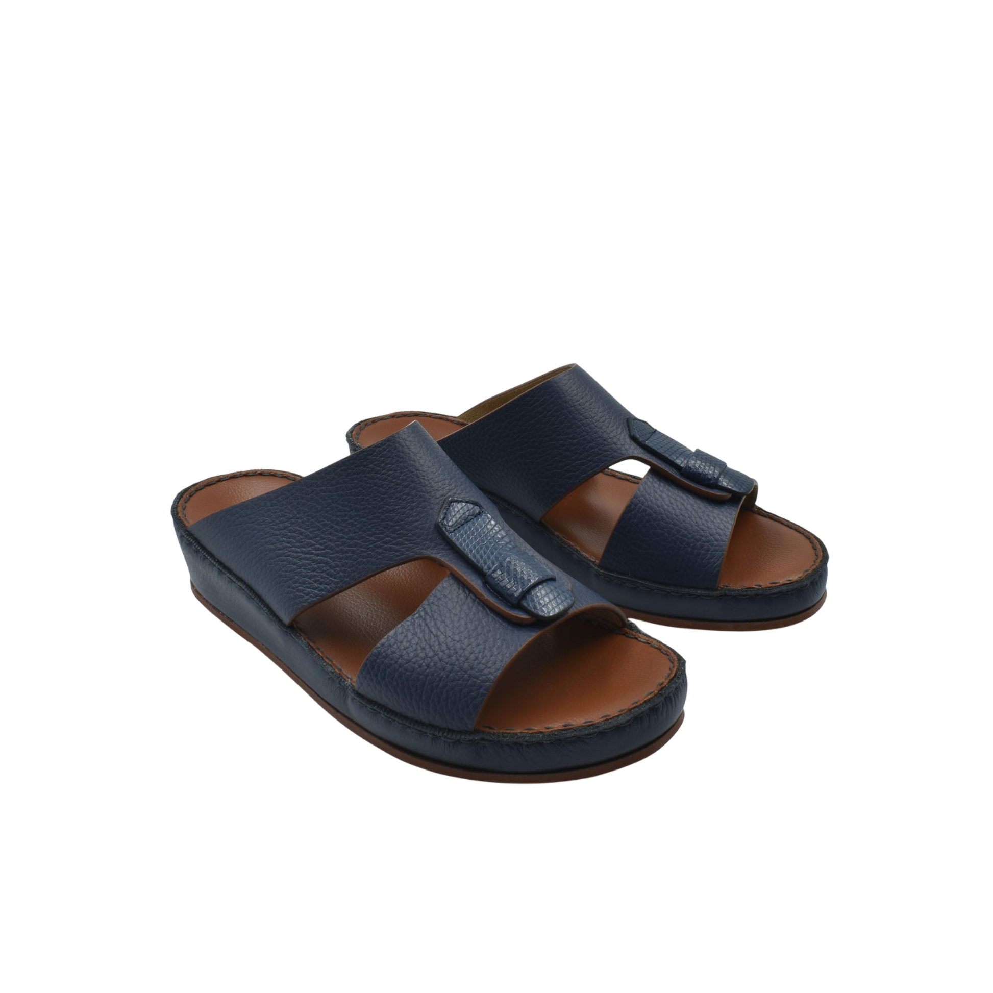 Blue deercalf lizard sandals for kids with open toe and adjustable strap design