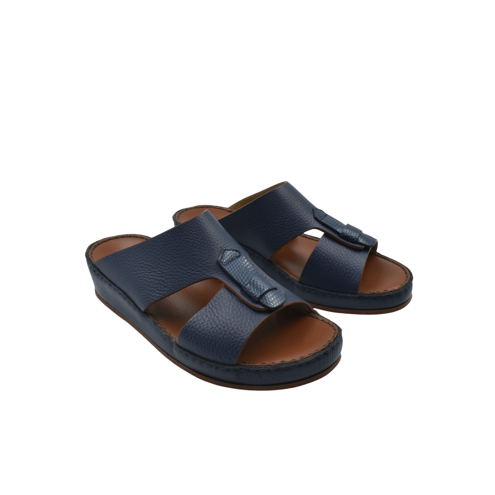 Blue deercalf lizard sandals for kids with open toe and adjustable strap design