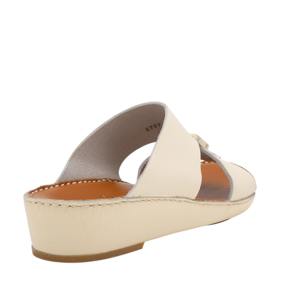 Private Collection beige comfortable designer slides with soft leather upper and cushioned sole