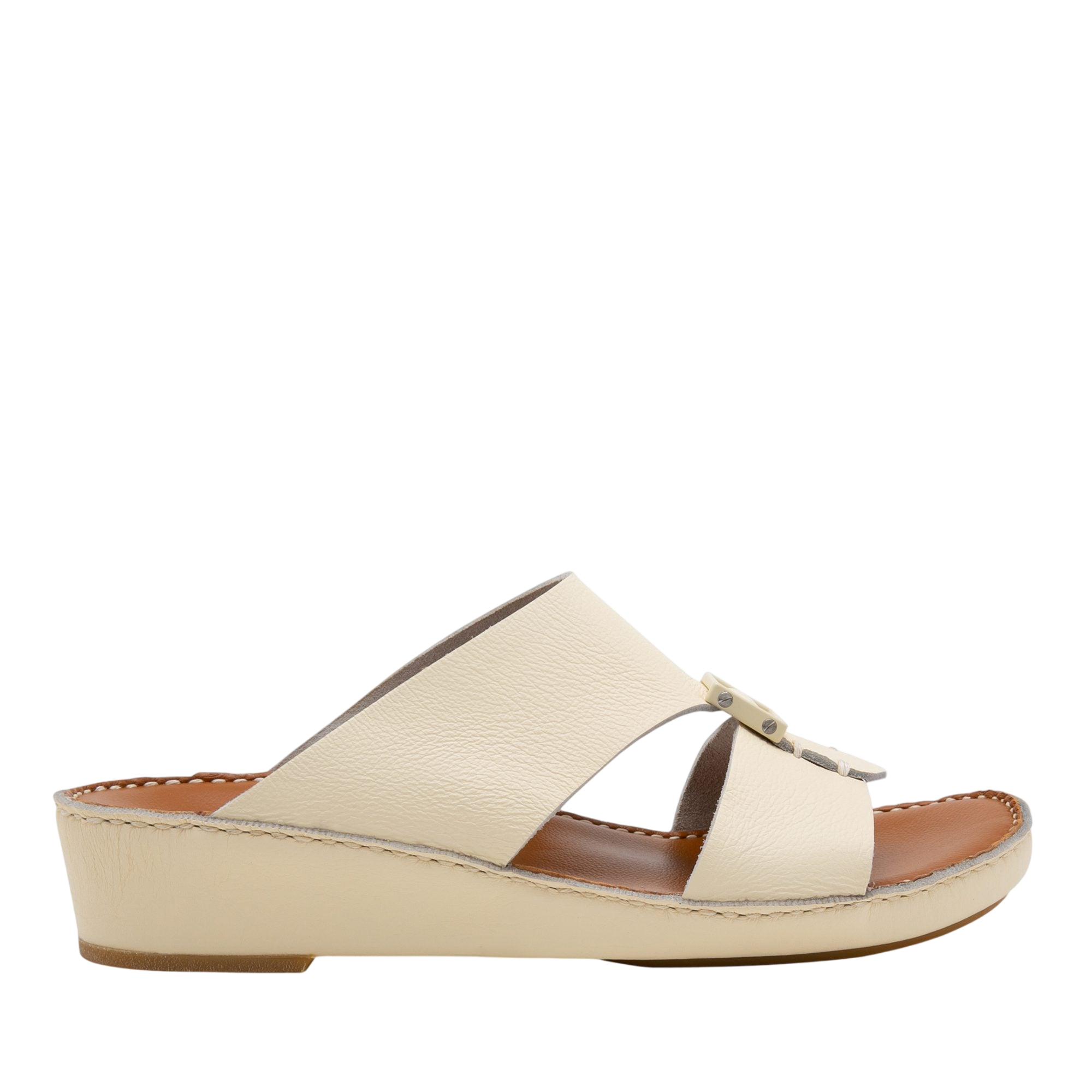 Private Collection comfortable designer slides in beige with a low wedge heel and open toe