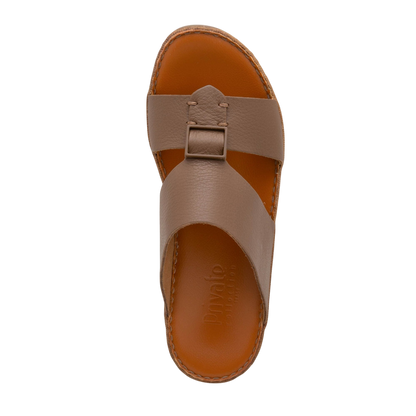 Private Collection comfortable designer slides in brown leather with cushioned footbed for all-day wear