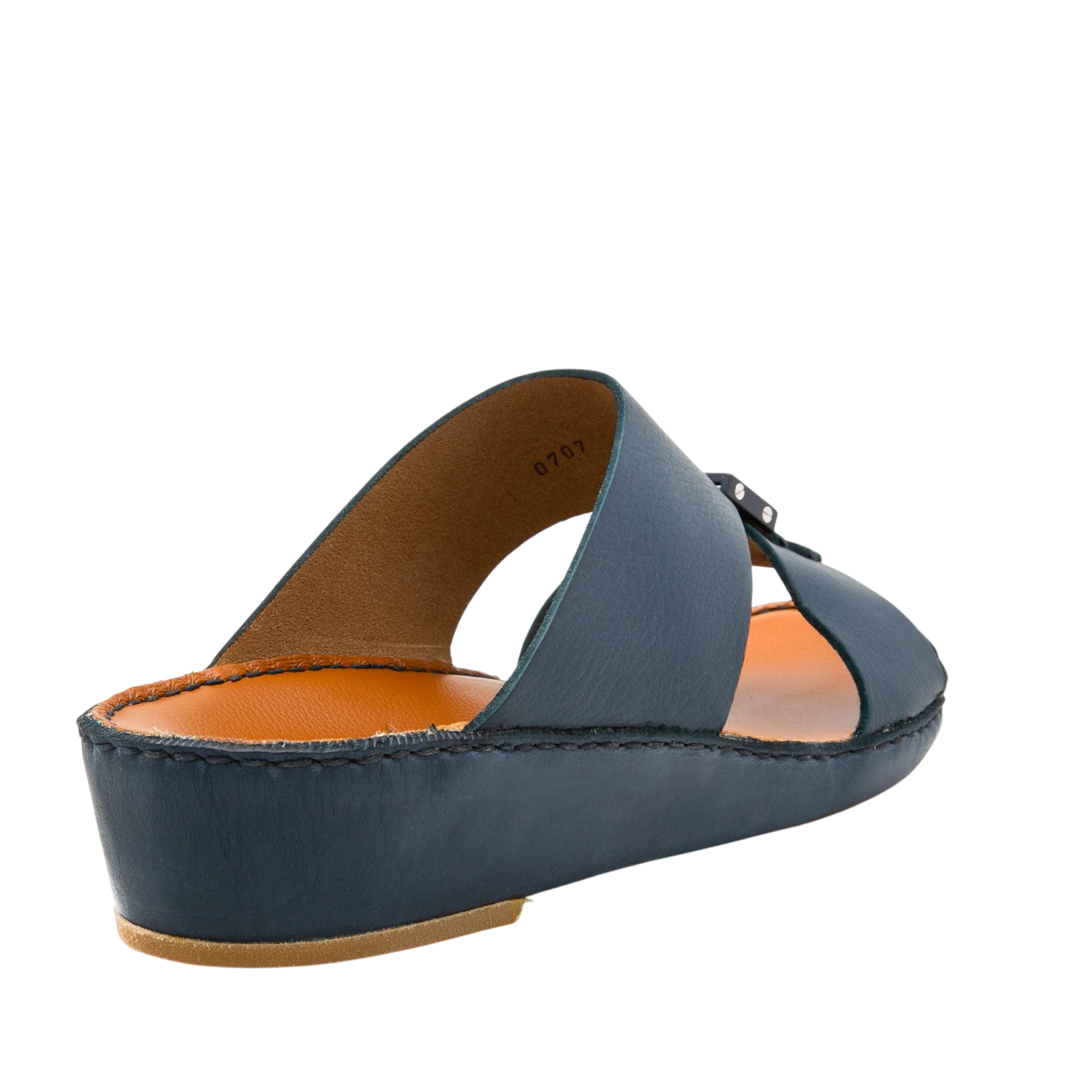 Blue comfortable designer slides with cushioned sole and leather upper from Private Collection