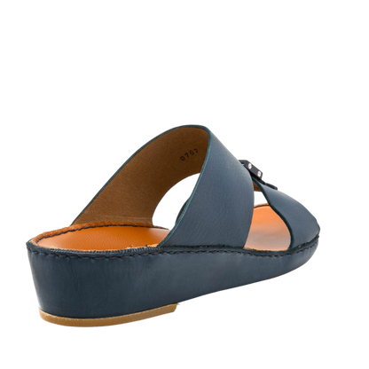 Blue comfortable designer slides with cushioned sole and leather upper from Private Collection