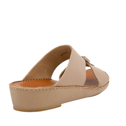 Beige comfortable designer slides with wedge sole and open toe from Private Collection