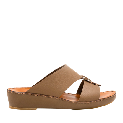Brown comfortable designer slides from Private Collection with cushioned sole and leather straps