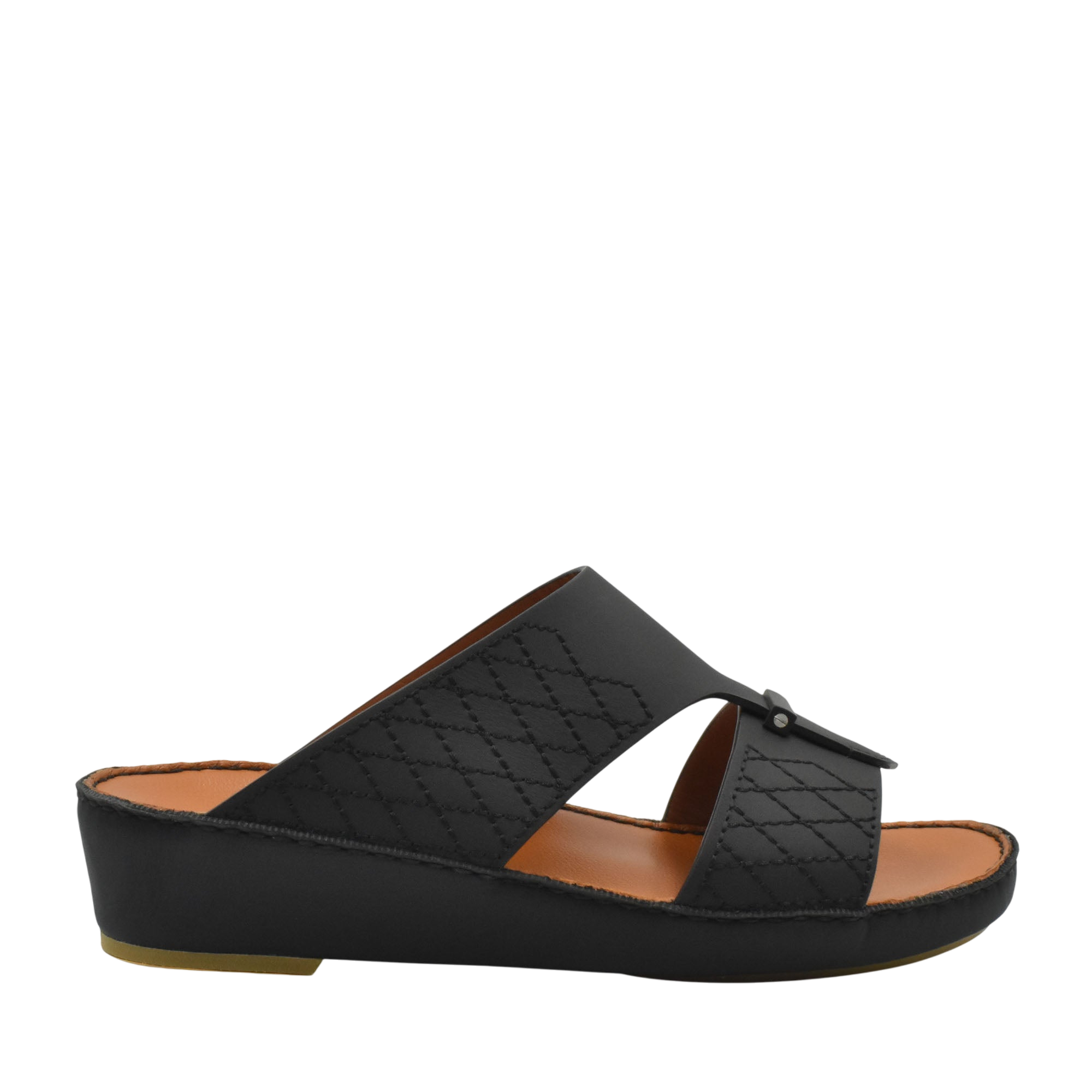 Black designer leather sandals with quilted straps and cushioned sole from Private Collection