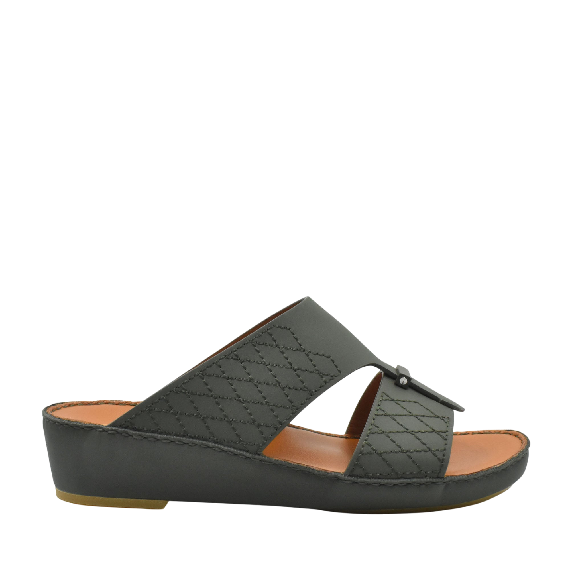 Black designer leather sandals with quilted straps and cushioned footbed in a wedge style