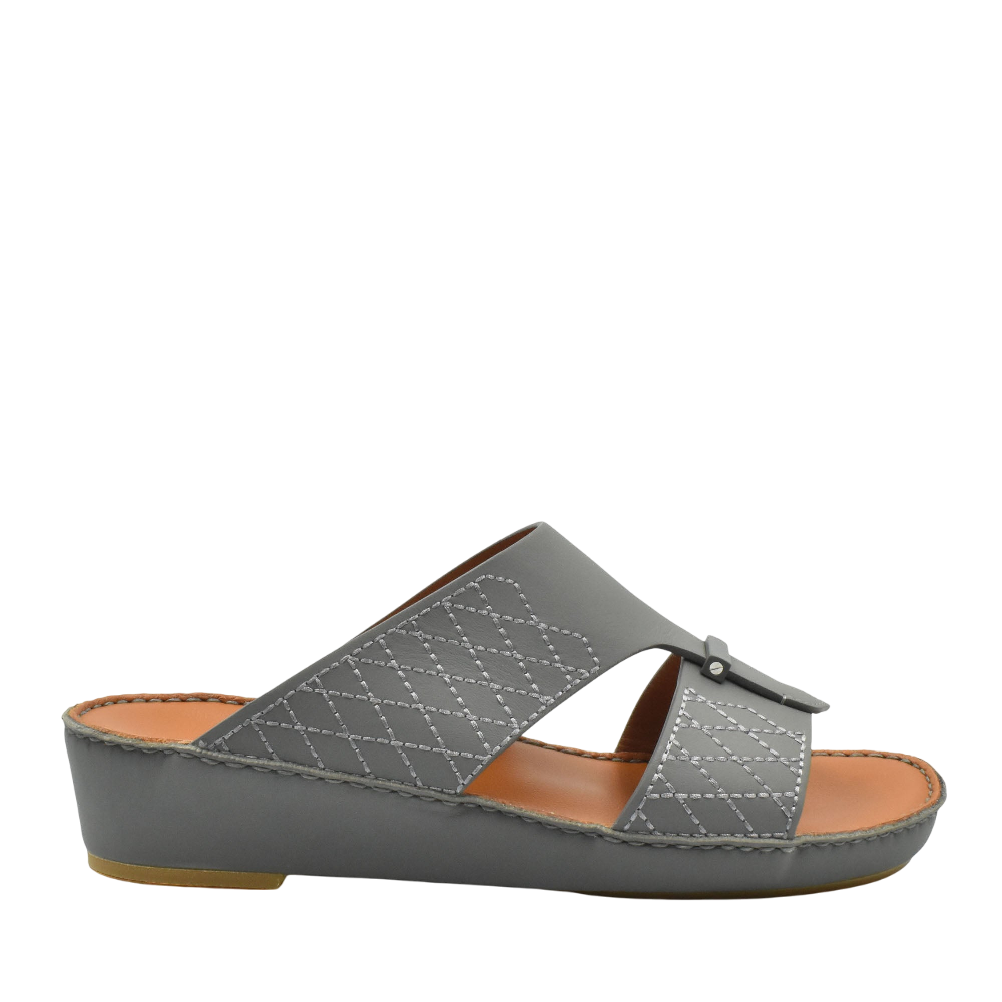 Gray designer leather sandals with quilted stitching and open toe from private collection