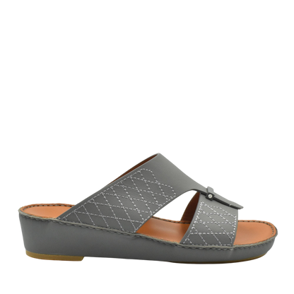 Gray designer leather sandals with quilted stitching and open toe from private collection