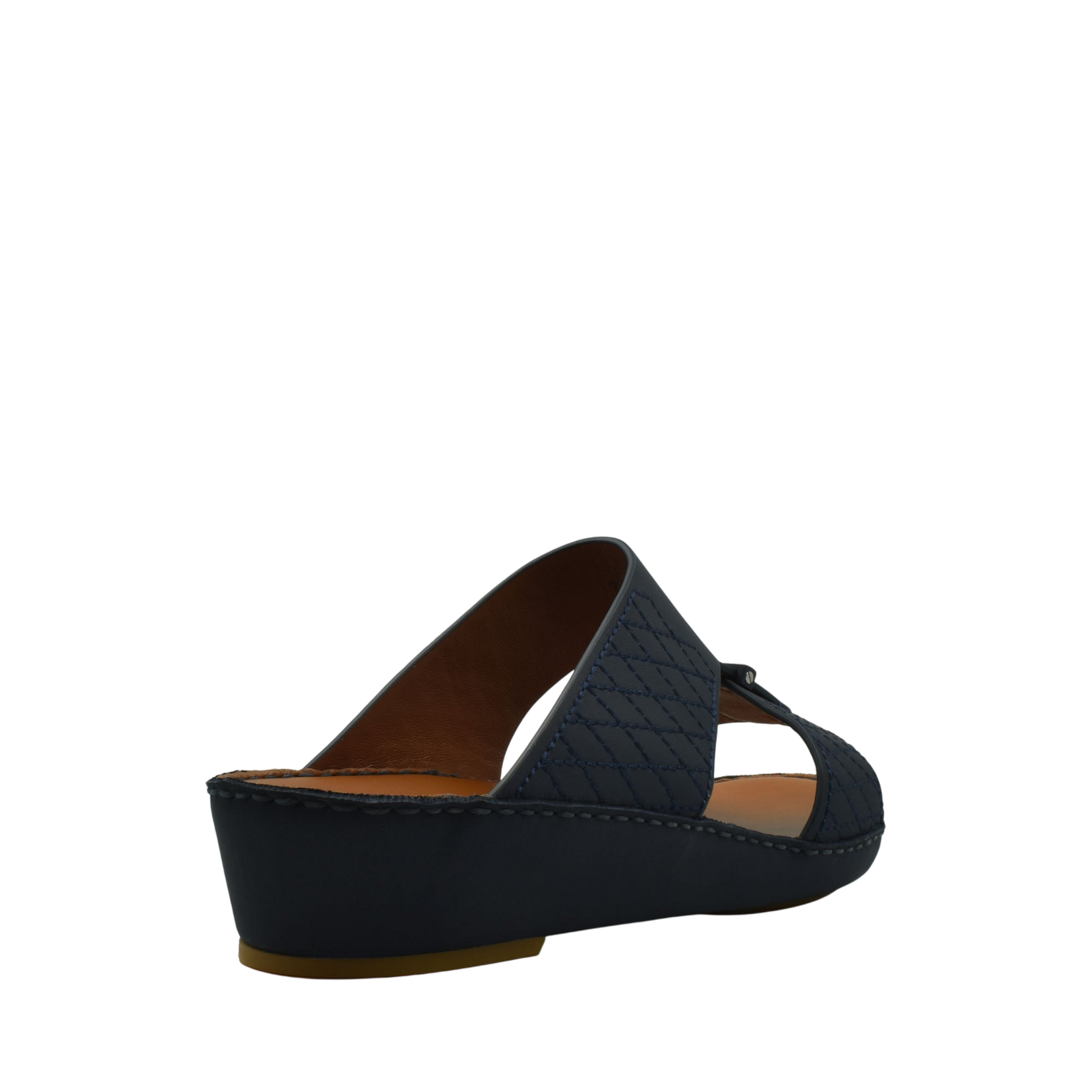 Black designer leather sandals with quilted upper and low wedge heel from private collection