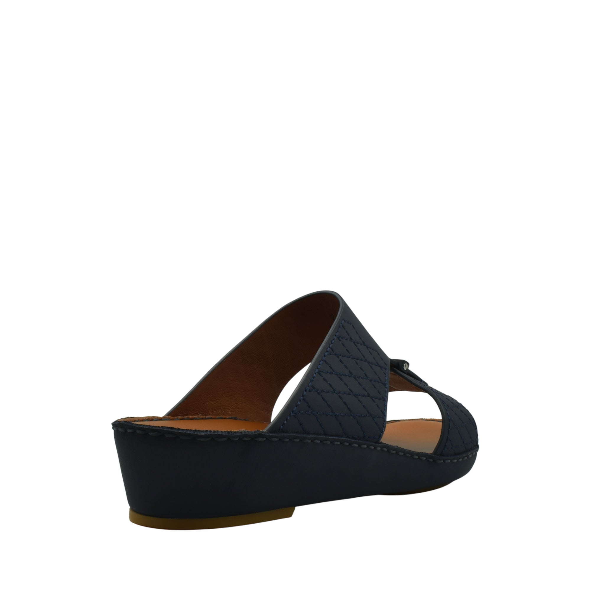 Black designer leather sandals with quilted upper and low wedge heel from private collection