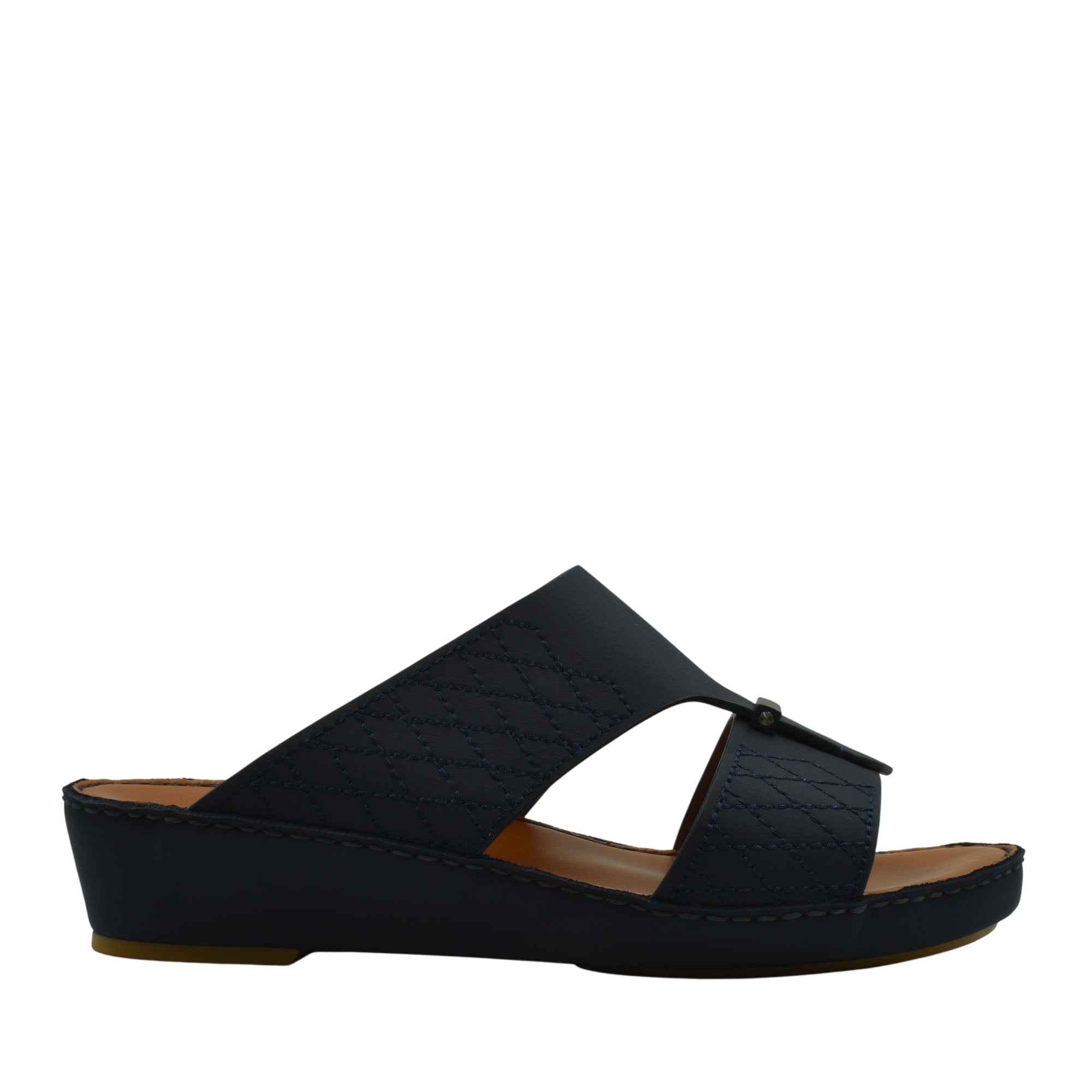 Black designer leather sandals with quilted straps and comfortable wedge sole