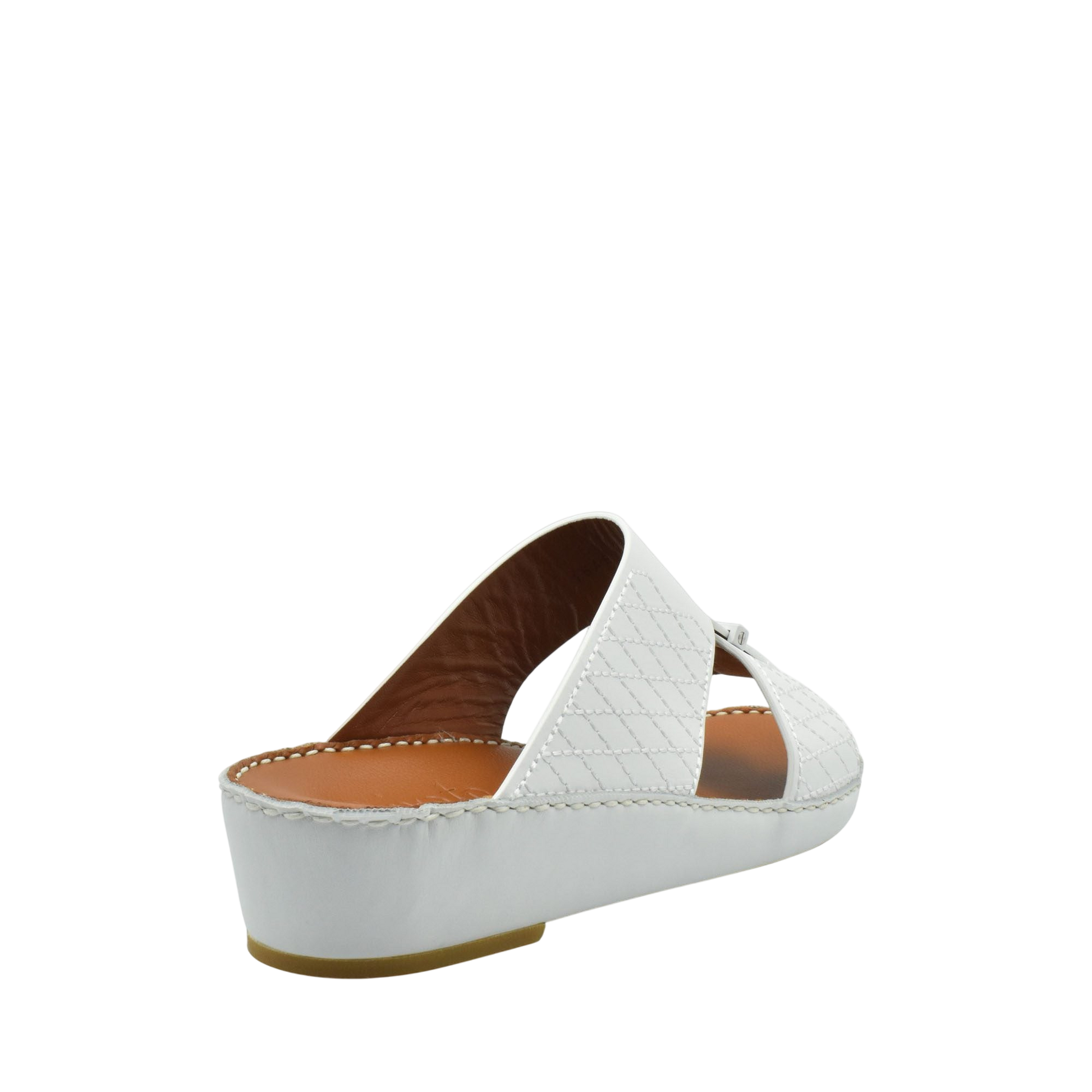 White designer leather sandals with quilted straps and cushioned sole from private collection