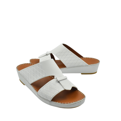 White designer leather sandals with stitched detailing and open toe from private collection