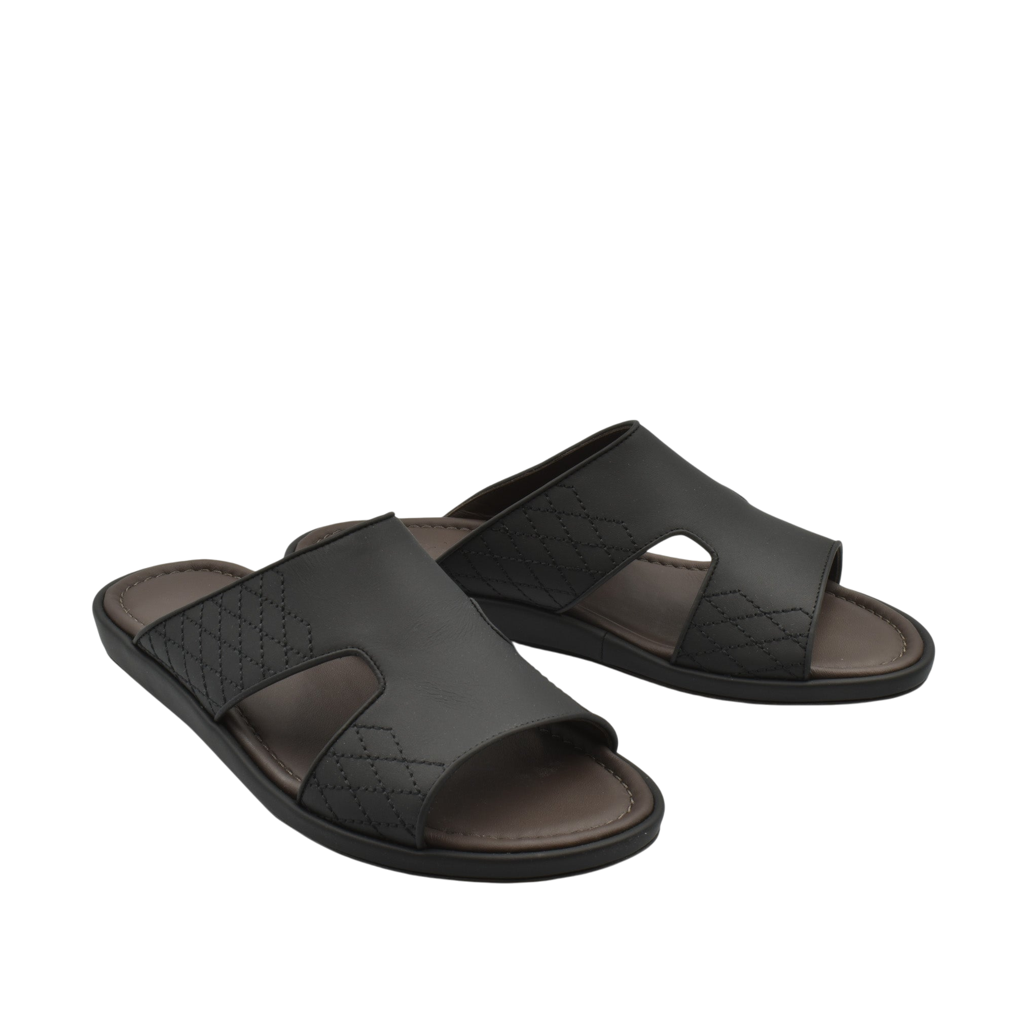 Black luxury arca sandals with quilted leather upper and cushioned footbed for comfort