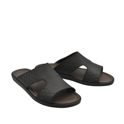 Black luxury arca sandals with quilted leather upper and cushioned footbed for comfort