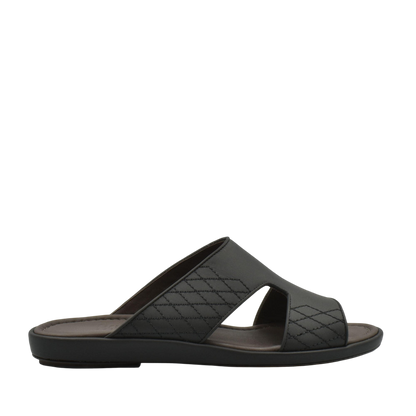 Black luxury arca sandals with quilted design and open toe slip-on style