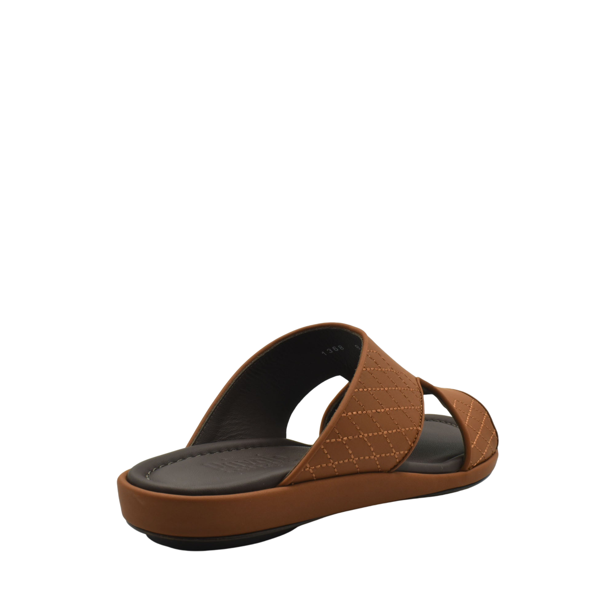 Brown luxury arca sandals with quilted straps and cushioned footbed in a slip-on design