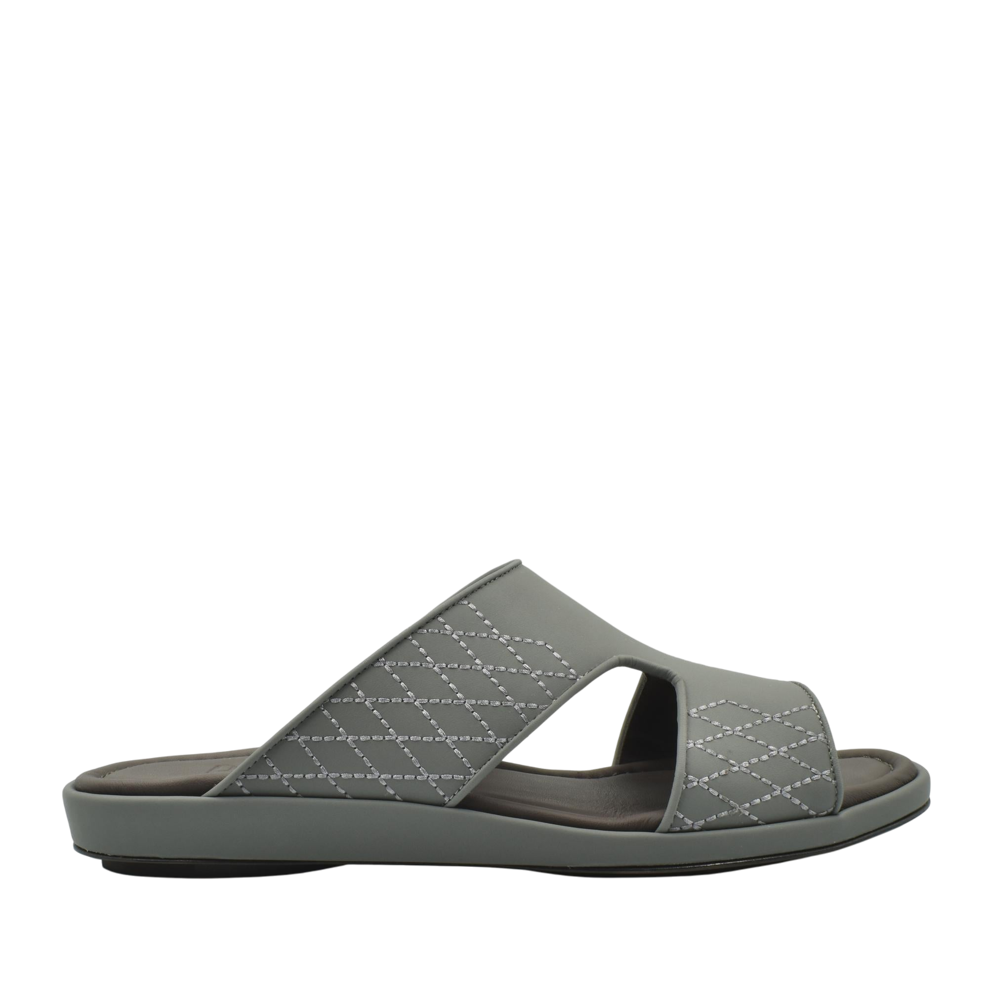 Gray luxury arca sandals with quilted leather upper and cushioned sole for comfort