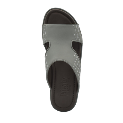 Top view of luxury arca sandals in gray with stitched detailing from Private Collection