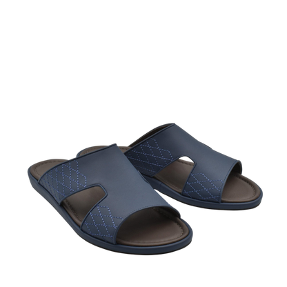 Blue leather luxury arca sandals with stitched detailing and open toe design for comfortable wear