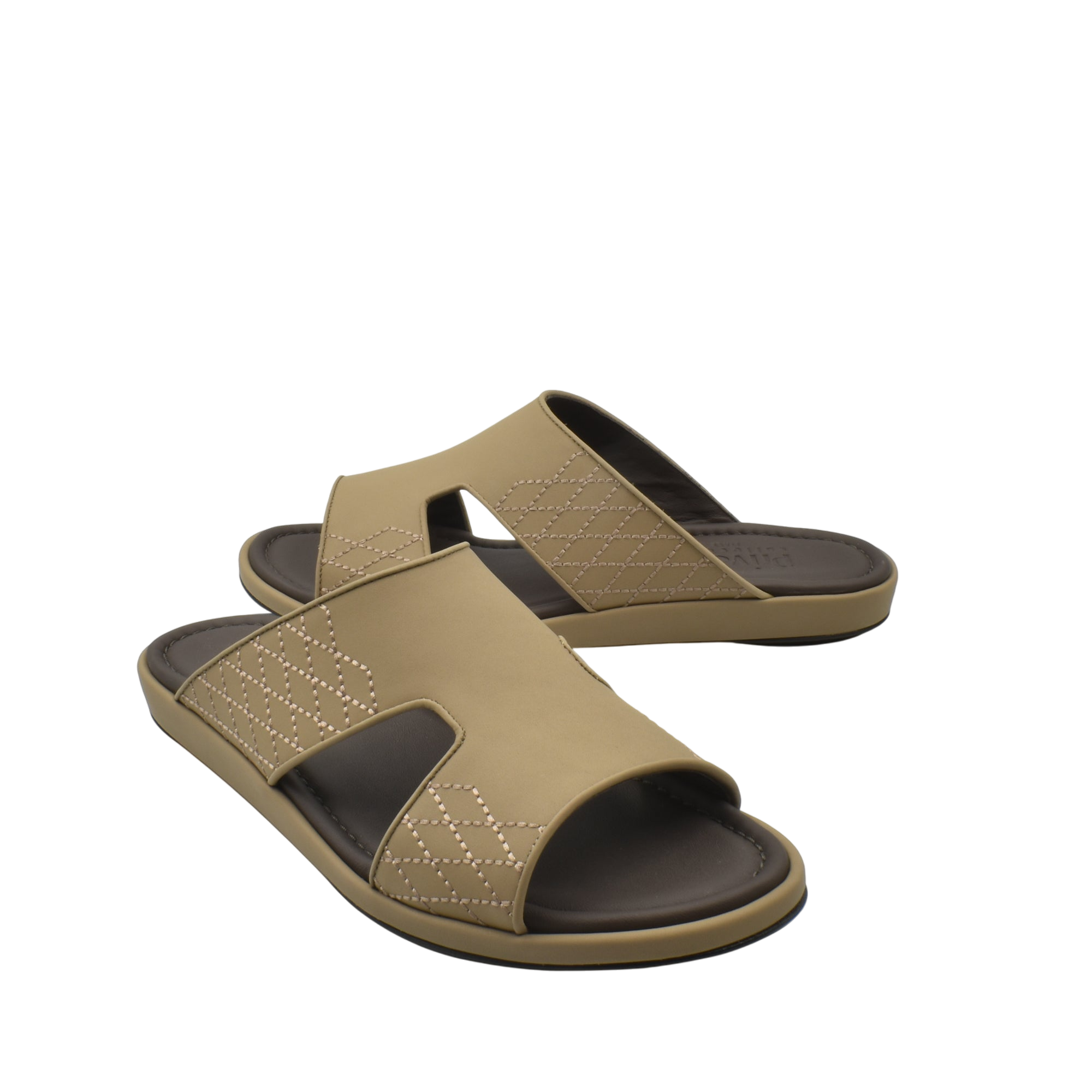 Taupe luxury arca sandals with stitched detailing and open toe design from Private Collection