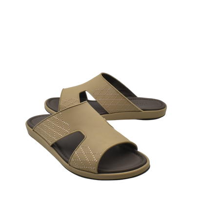 Taupe luxury arca sandals with stitched detailing and open toe design from Private Collection