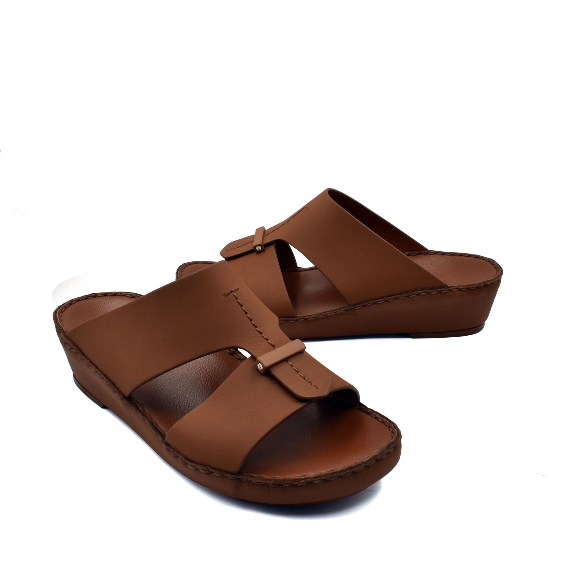 Brown leather luxury comfort sandals with adjustable straps and cushioned footbed for all-day wear
