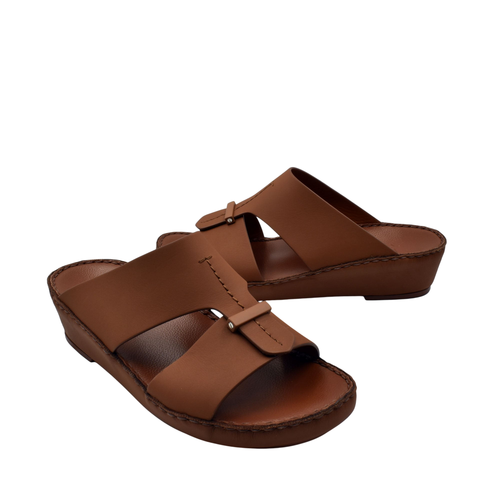 Brown leather luxury comfort sandals with adjustable straps and cushioned footbed for all-day wear