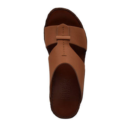 Brown luxury comfort sandals from Private Collection with wide straps and cushioned sole