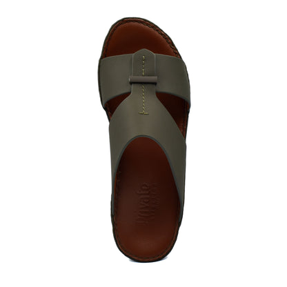 Private Collection luxury comfort sandals olive green leather with brown cushioned footbed and stitched detailing
