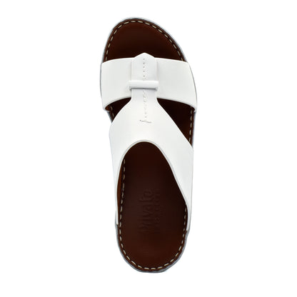 Private Collection white luxury comfort sandals with brown sole and stitched detailing