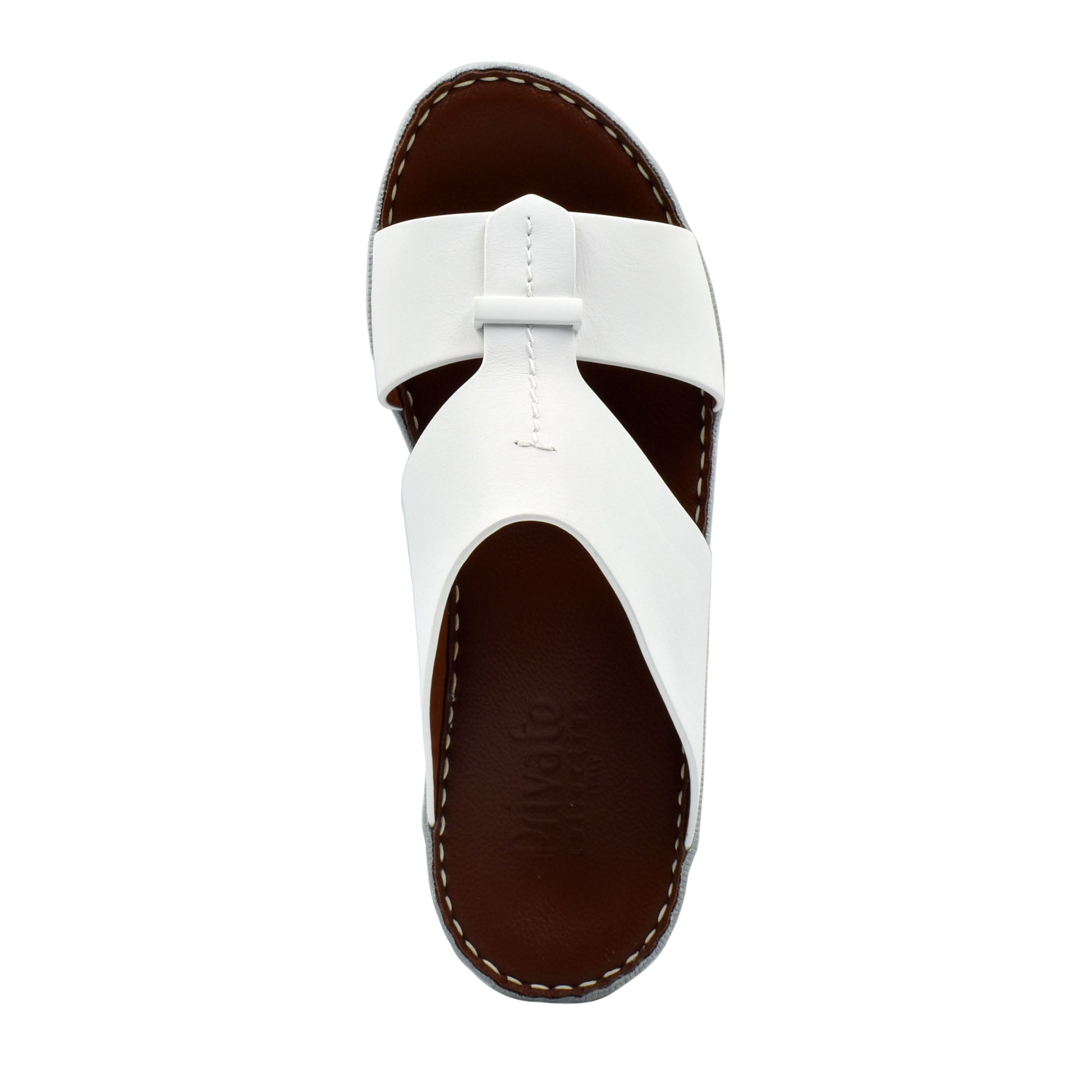 Private Collection white luxury comfort sandals with brown sole and stitched detailing