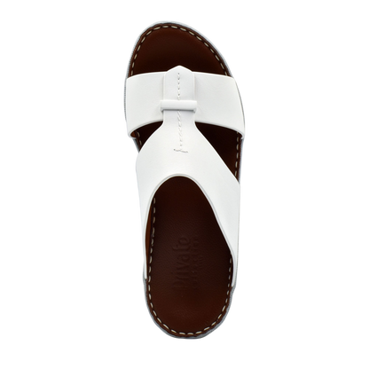 Private Collection white luxury comfort sandals with brown sole and stitched detailing