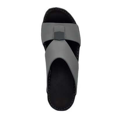 Top view of gray Esagono Gomato shoes sandal with black sole and hexagonal design detail