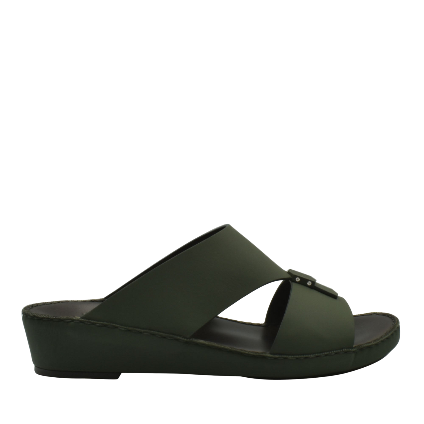 Olive green Esagono Gomato shoes slide sandal with crisscross straps and wedge sole