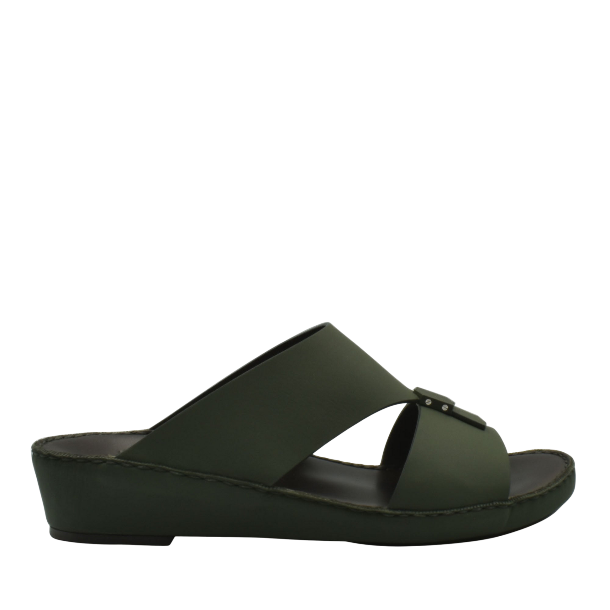 Olive green Esagono Gomato shoes slide sandal with crisscross straps and wedge sole
