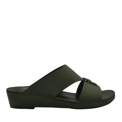 Olive green Esagono Gomato shoes slide sandal with crisscross straps and wedge sole