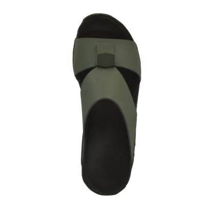 Top view of olive green Esagono Gomato shoes slide sandal with black sole from Private Collection