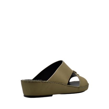 Olive green Esagono Gomato shoes with wedge sole and open-toe design by Private Collection