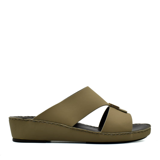 Side view of brown Esagono Gomato shoes slide sandal with cushioned sole from Private Collection