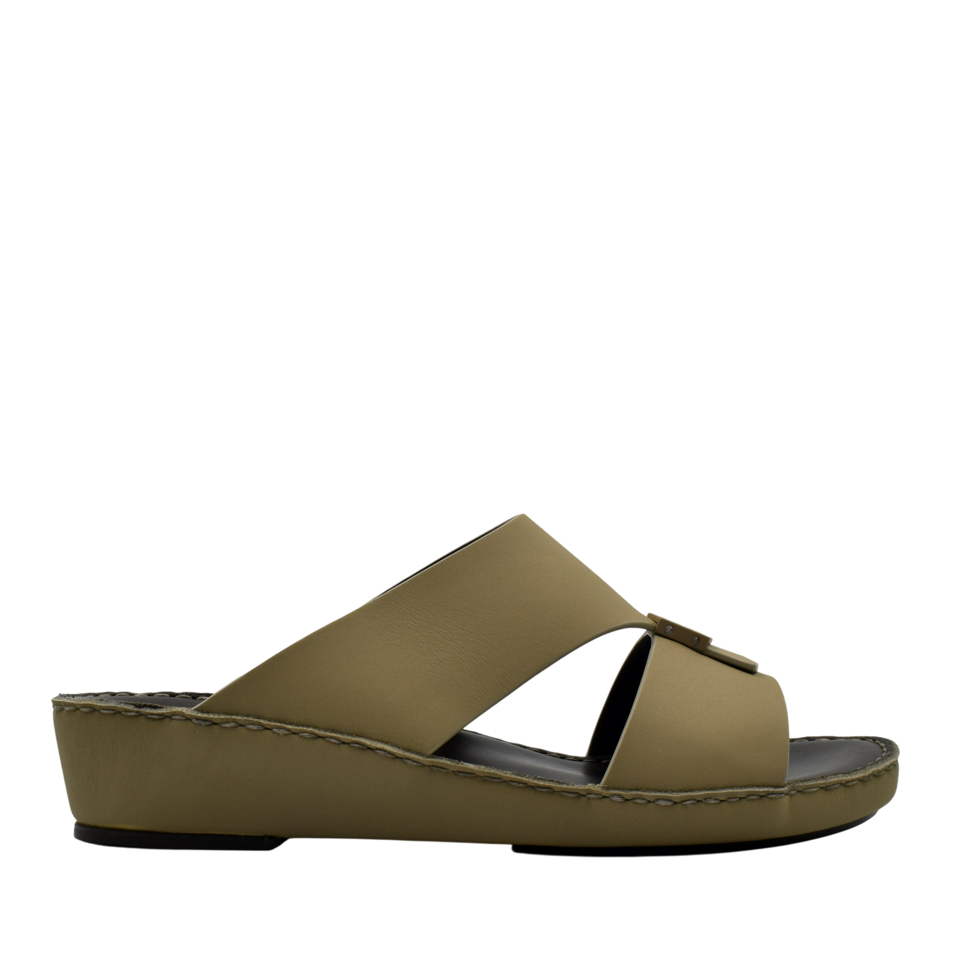 Side view of brown Esagono Gomato shoes slide sandal with cushioned sole from Private Collection