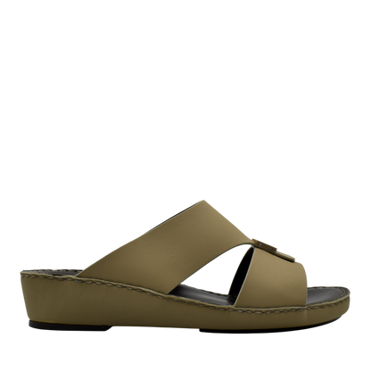 Side view of brown Esagono Gomato shoes slide sandal with cushioned sole from Private Collection