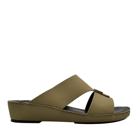 Side view of brown Esagono Gomato shoes slide sandal with cushioned sole from Private Collection